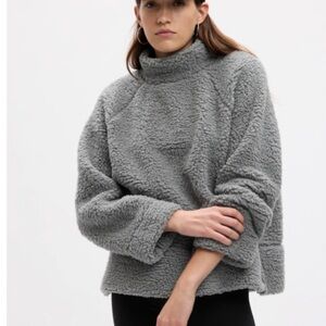 Gap Sherpa Mockneck Pullover Sweatshirt-NWT-Pilot Grey- Size MEDIUM TALL